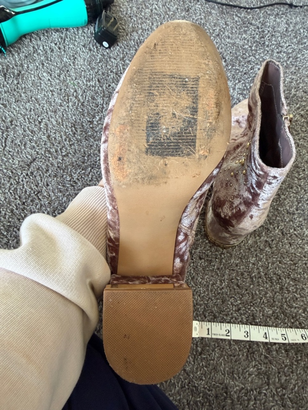 Crushed Velvet Embellished Ankle Boots in Blush/Brown/Mauve size 10 - Picture 10 of 12